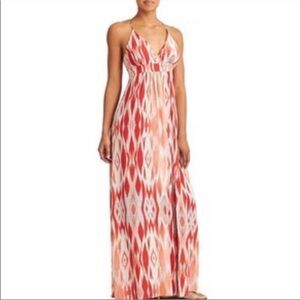 Athleta dress Ikat Orange Printed V-Neck Sleeveless Maxi lightweight XS